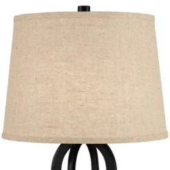 360 Lighting Marcel Industrial Table Lamps 24 1/4" High Set Of 2 Black With USB Port LED Nightlight Burlap Drum Shade For Bedroom Living Room Desk -Famous Lighting Store GUEST 71872a2b b87b 4d09 8a34 aff7a30a0885