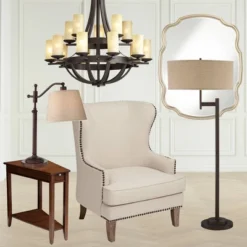 Regency Hill Downbridge Style Desk Table Lamp Adjustable Height 30.5" Tall Bronze Metal Tan Linen Look Shade For Living Room Bedroom Office -Famous Lighting Store GUEST 7192e8ad 461e 429b 8298 fa9c63f870a2