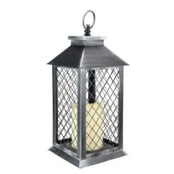 Northlight 11" Silver Brushed Black Mesh Candle Lantern With Flameless LED Candle