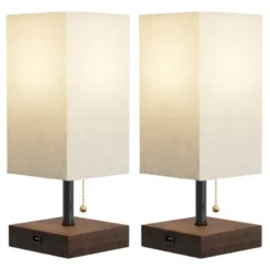 Small Table Lamp Set With Wood Base – Set Of 2 Modern Rectangle Lights With LED Bulb IncludeDecor Living Room, Bedroom, Or Home Office By Lavish Home -Famous Lighting Store GUEST 75523082 d5ad 47e8 85e0 24d20cbdfd21