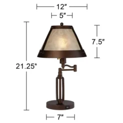 Franklin Iron Works Samuel Industrial Desk Lamp 21 1/4" High Bronze Swing Arm With USB Charging Port Natural Mica Shade For Bedroom Living Room House -Famous Lighting Store GUEST 772966f9 8ca0 467a b7df f0b6b684d786