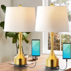 (Set Of 2) 26" Cooper Classic French Country Iron LED Table Lamp With USB Charging Port (Includes LED Light Bulb) - JONATHAN Y -Famous Lighting Store GUEST 79271914 4a1a 42b6 aa21 7da8c12cc312