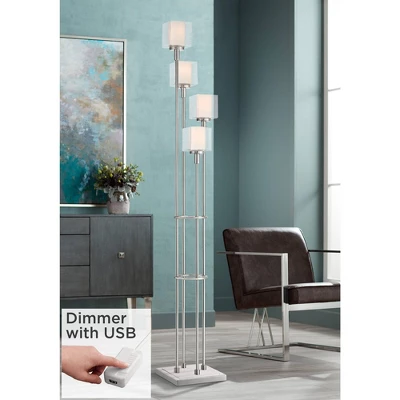 Possini Euro Design Modern Tree Floor Lamp With USB Charging Port 4-Light 72" Tall Brushed Nickel Glass Shade Living Room Reading 1 Possini Euro Design Modern Tree Floor Lamp With USB Charging Port 4-Light 72" Tall Brushed Nickel Glass Shade Living Room Reading
