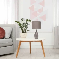 18.11" Traditional Standard Ceramic Dewdrop Table Desk Lamp With Matching Fabric Shade Gray - Creekwood Home -Famous Lighting Store GUEST 7d77c039 5fac 4b51 b613 753fa30c7908