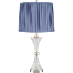 Regency Hill Luca Modern Table Lamps Set Of 2 25 1/2" High Twisted Glass With USB Charging Port Blue Shirred Shade For Bedroom Living Room Desk Office -Famous Lighting Store GUEST 880ef1a0 4fed 4512 ae4c 3a372f00034d