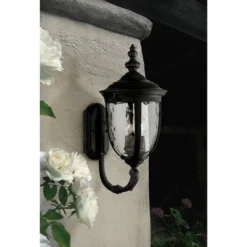 John Timberland Bellagio Vintage Rustic Outdoor Wall Light Fixture Textured Black Upbridge 21" Clear Hammered Glass For Post Exterior Barn Deck House -Famous Lighting Store GUEST 9171678a 83b7 4e4a bc35 8650287c8d71