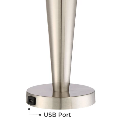 360 Lighting Geoff Modern Table Lamps 26" High Set Of 2 Brushed Nickel With USB Charging Port Cream Burlap Drum Shade For Bedroom Living Room Desk 2 360 Lighting Geoff Modern Table Lamps 26" High Set Of 2 Brushed Nickel With USB Charging Port Cream Burlap Drum Shade For Bedroom Living Room Desk - Image 2