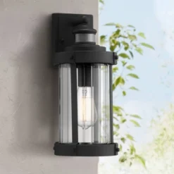 John Timberland Stan Industrial Outdoor Wall Light Fixtures Set Of 2 Textured Black Motion Sensor 15" Clear Glass For Exterior Barn -Famous Lighting Store GUEST 923644e4 5a7e 459f baf9 e1ba4647c745