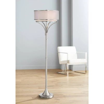 Possini Euro Design Modern Floor Lamp 64" Tall Brushed Nickel Silver Organza White Linen Drum Shade For Living Room Bedroom Office 1 Possini Euro Design Modern Floor Lamp 64" Tall Brushed Nickel Silver Organza White Linen Drum Shade For Living Room Bedroom Office