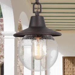 Globe Glass/Metal Outdoor Pendant Lamp Rusty - LNC