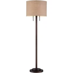Possini Euro Design Garth Modern Floor Lamp Standing 63 1/2" Tall Oil Rubbed Bronze Burlap Fabric Drum Shade For Living Room Bedroom Office House Home -Famous Lighting Store GUEST 9c619651 dfc1 48c4 b620 68e69c4a28de