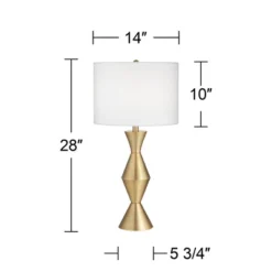 360 Lighting Elka Modern Mid Century Table Lamp 28" Tall Brass Geometric Metal White Drum Shade For Bedroom Living Room Bedside Nightstand Office Home -Famous Lighting Store GUEST 9ccf1fdd f4cf 45a5 96be 1c646b93e95b