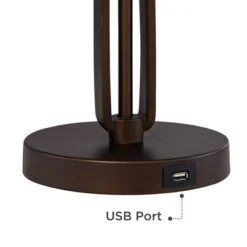 Franklin Iron Works Samuel Industrial Desk Lamp 21 1/4" High Bronze Swing Arm With USB Charging Port Natural Mica Shade For Bedroom Living Room House -Famous Lighting Store GUEST 9cd700d7 013c 4dd6 9031 c5e13bc1ab88