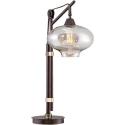 Franklin Iron Works Modern Industrial Desk Lamp 29" Tall With USB Charging Port Bronze Metal Cognac Glass Shade For Bedroom Living Room House Bedside -Famous Lighting Store GUEST 9f24db8d 48cd 4ed1 a09d 56283f9d0550