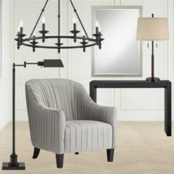 Possini Euro Design Rustic Farmhouse Table Lamp 33" Tall Dark Bronze Metal Off White Burlap Fabric Drum Shade For Bedroom Living Room House Bedside -Famous Lighting Store GUEST a11469be e4fd 474e ab97 94e872192975