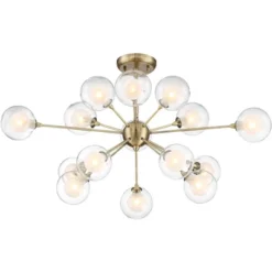 Possini Euro Design Modern Ceiling Light Semi Flush Mount Fixture Sputnik Brass 30 1/2" Wide 15-Light Double Glass Ball Hallway -Famous Lighting Store GUEST a3344d35 d1d8 4a60 8f88 777e9a7f591d