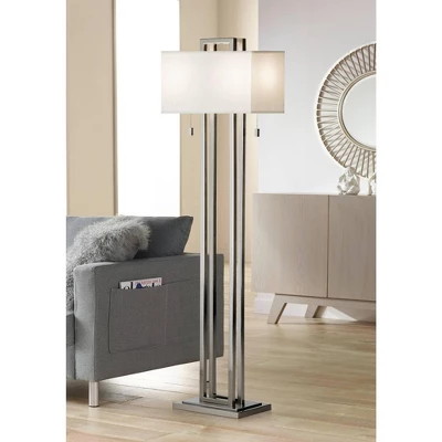 Possini Euro Design Modern Floor Lamp 62" Tall Brushed Nickel Openwork Rectangular Profile Off White Fabric Shade For Living Room Reading 1 Possini Euro Design Modern Floor Lamp 62" Tall Brushed Nickel Openwork Rectangular Profile Off White Fabric Shade For Living Room Reading