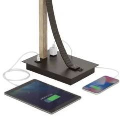 Franklin Iron Works Gentry Industrial Desk Lamp 22" High Oil Rubbed Bronze Faux Wood Cage With USB And AC Power Outlet In Base Oatmeal Shade For Desk -Famous Lighting Store GUEST a79543b3 1e94 4c04 8eaa eb89c45bf88e