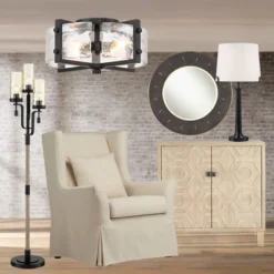 Possini Euro Design Adri Modern Ceiling Light Flush Mount Fixture Black 16 1/2" Wide Black 4-Light Textured Glass For Bedroom Kitchen Living Room Home -Famous Lighting Store GUEST aa12d34d 4a27 4c8d 9dc7 7361cc026951