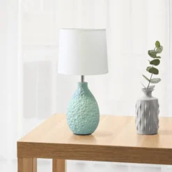 14.17" Traditional Ceramic Texture Thumbprint Tear Drop Table Desk Lamp With Tapered White Shade Blue - Creekwood Home -Famous Lighting Store GUEST ade8673a 67d9 4bd6 8ecf 7856617a64d4