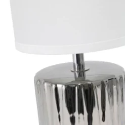 11.61" Tall Ruffled Capsule Bedside Table Desk Lamp With White Drum Fabric Shade Silver - Simple Designs -Famous Lighting Store GUEST b0a9dea1 d19f 4cc9 85ce 2944522213ab