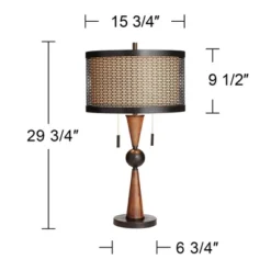 Franklin Iron Works Hunter Modern Rustic Farmhouse Table Lamp 29 3/4" Tall Cherry Wood Bronze Metal Double Drum Shade For Bedroom Living Room House -Famous Lighting Store GUEST b35c7c48 9c37 444d 9e5e 0d25312edf00