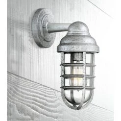 John Timberland Marlowe Industrial Outdoor Wall Light Fixture Galvanized Cage 13 1/4" Clear Glass For Post Exterior Barn Deck House Porch Yard Patio