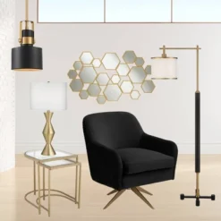 360 Lighting Elka Modern Mid Century Table Lamp 28" Tall Brass Geometric Metal White Drum Shade For Bedroom Living Room Bedside Nightstand Office Home -Famous Lighting Store GUEST b4fc2450 35ac 41d8 8ec8 ab274cc2be21