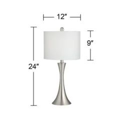 360 Lighting Gerson Modern Table Lamps 24" High Set Of 2 Brushed Nickel With Dimmers LED White Drum Shade For Bedroom Living Room Bedside Nightstand -Famous Lighting Store GUEST b5a78088 1d71 4af2 a2b5 8216969fd85b