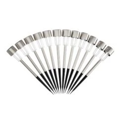 Nature Spring Solar Path Lights With Rechargeable Batteries - 12.2", Set Of 12, Silver