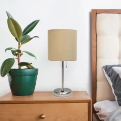 19.5" Bedside USB Port Feature Metal Table Desk Lamp Brushed Steel With Tan Fabric Shade - Creekwood Home -Famous Lighting Store GUEST bace0f9f 9611 40a8 9734 37eed34ffb34