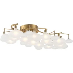Possini Euro Design Lilypad Modern Ceiling Light Semi Flush Mount Fixture 30 1/4" Wide Warm Brass 12-Light Frosted Glass Shade For Bedroom Living Room -Famous Lighting Store GUEST bc64b39a 2843 4a68 b9d6 625259c5adb7