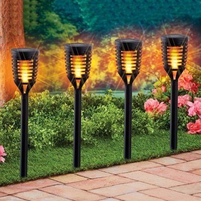 Collections Etc Outdoor Solar Flaming Garden Pathlights - Set Of 4 1 Collections Etc Outdoor Solar Flaming Garden Pathlights - Set Of 4