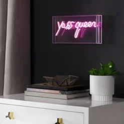11.8" Yass Queen Contemporary Glam Acrylic Box Pendant (Includes LED Light Bulb) Neon Pink - JONATHAN Y -Famous Lighting Store GUEST bdbc368d 71a1 4b08 b40c 1c65c7641f04