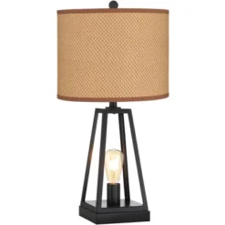 Franklin Iron Works Kacey Industrial Table Lamps 25 1/4" High Set Of 2 Dark Black With USB Charging Port LED Nightlight Peanut Shade For Bedroom Desk -Famous Lighting Store GUEST bddc1b5f 5236 454a 9a96 5e7f4f6af860