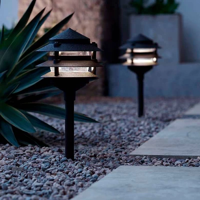 John Timberland Three-Tier Pagoda 11" High Black LED Path Lights Set Of 2 3 John Timberland Three-Tier Pagoda 11" High Black LED Path Lights Set Of 2 - Image 3