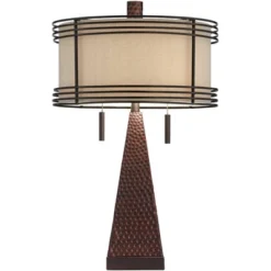 Franklin Iron Works Niklas Industrial Table Lamp 26" High Hammered Bronze With USB Charging Port Double Shade For Bedroom Living Room Bedside Desk -Famous Lighting Store GUEST c0770e9b 93e3 430d bca4 d2d94468f703