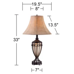 Franklin Iron Works Traditional Table Lamps 33" Tall Set Of 2 With Nightlight Brushed Iron Urn Beige Fabric Shade For Living Room Bedroom -Famous Lighting Store GUEST c1365001 4a83 406c 9331 935f19afc05f