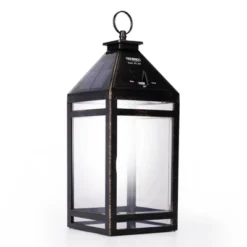 Techko Maid Metallic Black LED Solar 12.88" Outdoor Portable Decorative Lantern Clear