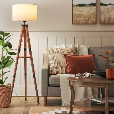 Tripod Floor Lamp With Shelf Brown Wood - Threshold™ 1 Tripod Floor Lamp With Shelf Brown Wood - Threshold™