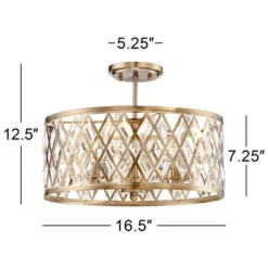 Possini Euro Design Tanz Modern Ceiling Light Semi Flush Mount Fixture 16 1/2" Wide Satin Brass 3-Light Clear Glass Crystal For Bedroom Kitchen House -Famous Lighting Store GUEST c43a1805 adc9 4385 a1b9 30762f770ec5