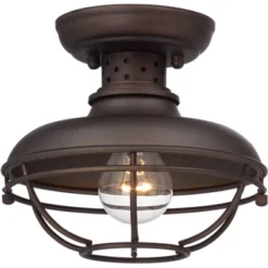 Franklin Iron Works Park Rustic Semi Flush Mount Outdoor Ceiling Light Bronze Caged 7 1/2" For Post Exterior Barn Deck House Porch Yard Patio Home -Famous Lighting Store GUEST c5b06940 4414 4dbe a531 61ab89fb4a1d