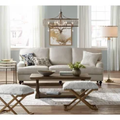 Possini Euro Design Cadence Modern Floor Lamp Standing 62" Tall Crystal Glass Column Satin Brass Linen Drum Shade For Living Room Bedroom Office House -Famous Lighting Store GUEST c62cd808 99b9 4503 8d86 d6b999d99f7c