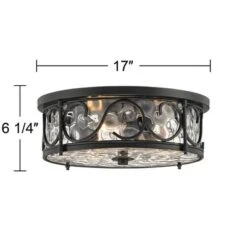 John Timberland Paseo Rustic Industrial Flush Mount Outdoor Ceiling Light Matte Black 6 1/4" Clear Hammered Glass Damp Rated For Post Exterior Barn -Famous Lighting Store GUEST c81f9f80 edd7 4c3d ad48 335b4dbce577
