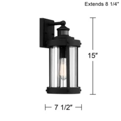 John Timberland Stan Industrial Outdoor Wall Light Fixtures Set Of 2 Textured Black Motion Sensor 15" Clear Glass For Exterior Barn -Famous Lighting Store GUEST cccac926 acfd 415e 8d3d 3cda59ed19f6