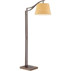Franklin Iron Works Rustic Farmhouse Arc Floor Lamp With USB Port 60" Tall Bronze Downbridge Faux Leather Empire Shade For Living Room Reading Bedroom -Famous Lighting Store GUEST cebdead3 0670 462e 806c d140c870063f