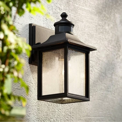 John Timberland Moray Bay Mission Outdoor Wall Light Fixture Black Motion Sensor Dusk To Dawn 11 1/2" Seedy Glass For Post Exterior Barn Deck House 1 John Timberland Moray Bay Mission Outdoor Wall Light Fixture Black Motion Sensor Dusk To Dawn 11 1/2" Seedy Glass For Post Exterior Barn Deck House