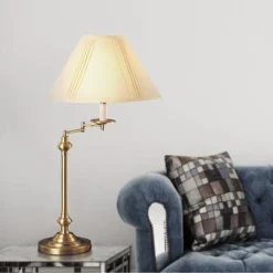 29.5" 3-way Metal Swing Arm Table Lamp Antique Brass - Cal Lighting