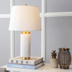 23" Marble Adams Table Lamp (Includes LED Light Bulb) White - JONATHAN Y