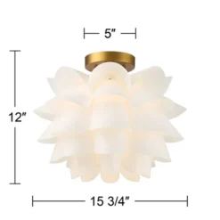 Possini Euro Design Modern Ceiling Light Semi Flush Mount Fixture White Flower Gold Metal 15 3/4" Wide Living Room Bedroom Kitchen -Famous Lighting Store GUEST d4dfbf46 d749 4ed9 ad97 3bda7c01cd2a